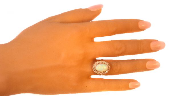 Vintage Opal Old Mine Brilliant Diamond Platinum Ring