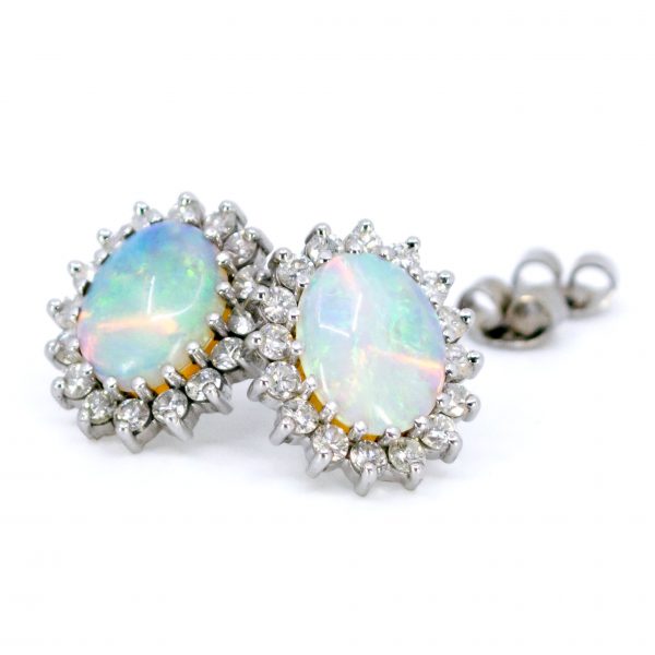 Vintage Opal and Diamond 18ct Gold Cluster Earrings