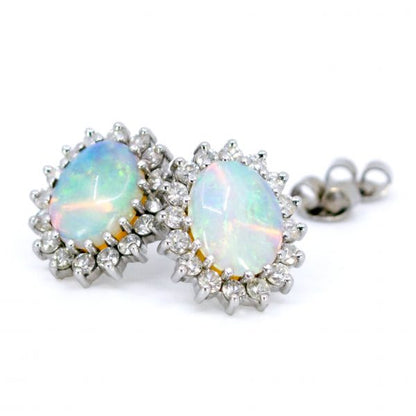Vintage Opal and Diamond 18ct Gold Cluster Earrings