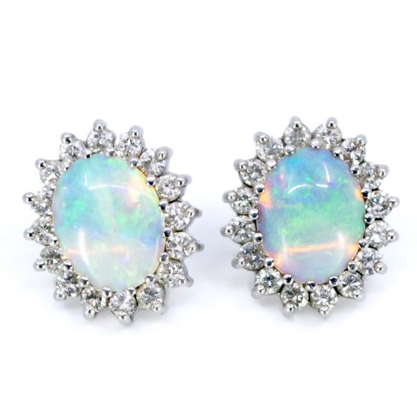 Vintage Opal and Diamond 18ct Gold Cluster Earrings