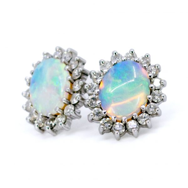 Vintage Opal and Diamond 18ct Gold Cluster Earrings