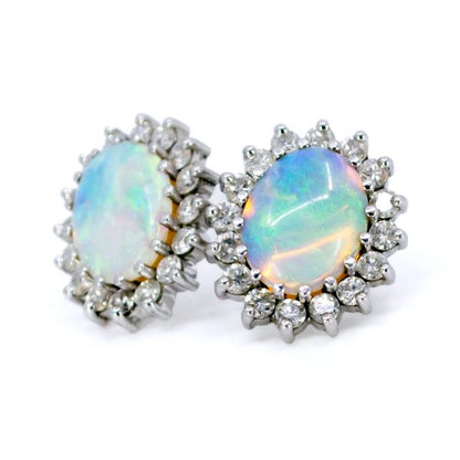 Vintage Opal and Diamond 18ct Gold Cluster Earrings