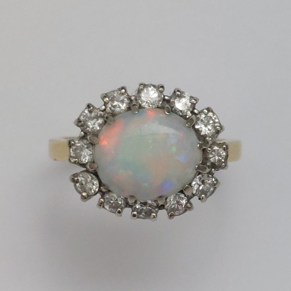 Vintage Opal and Diamond Cluster Ring