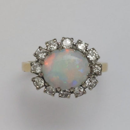 Vintage Opal and Diamond Cluster Ring