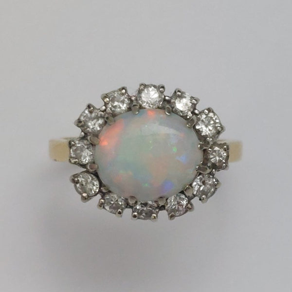 Vintage Opal and Diamond Cluster Ring