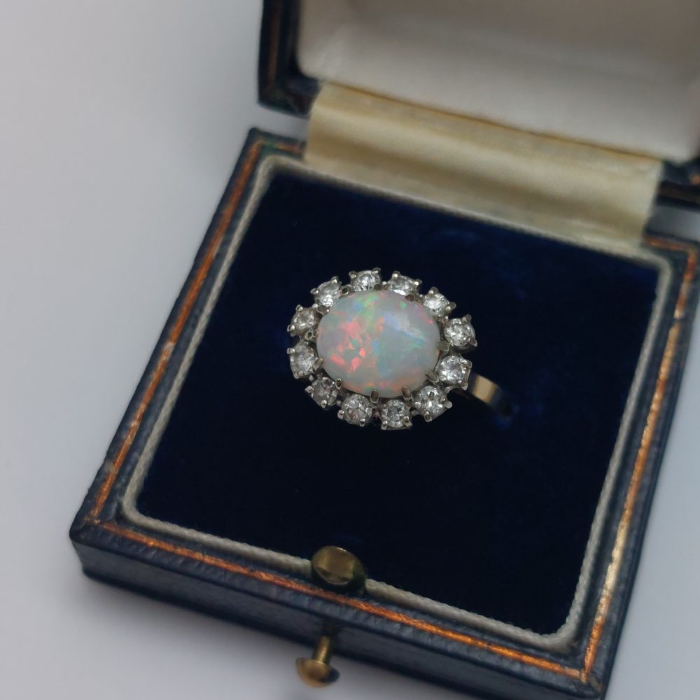 Vintage Opal and Diamond Cluster Ring