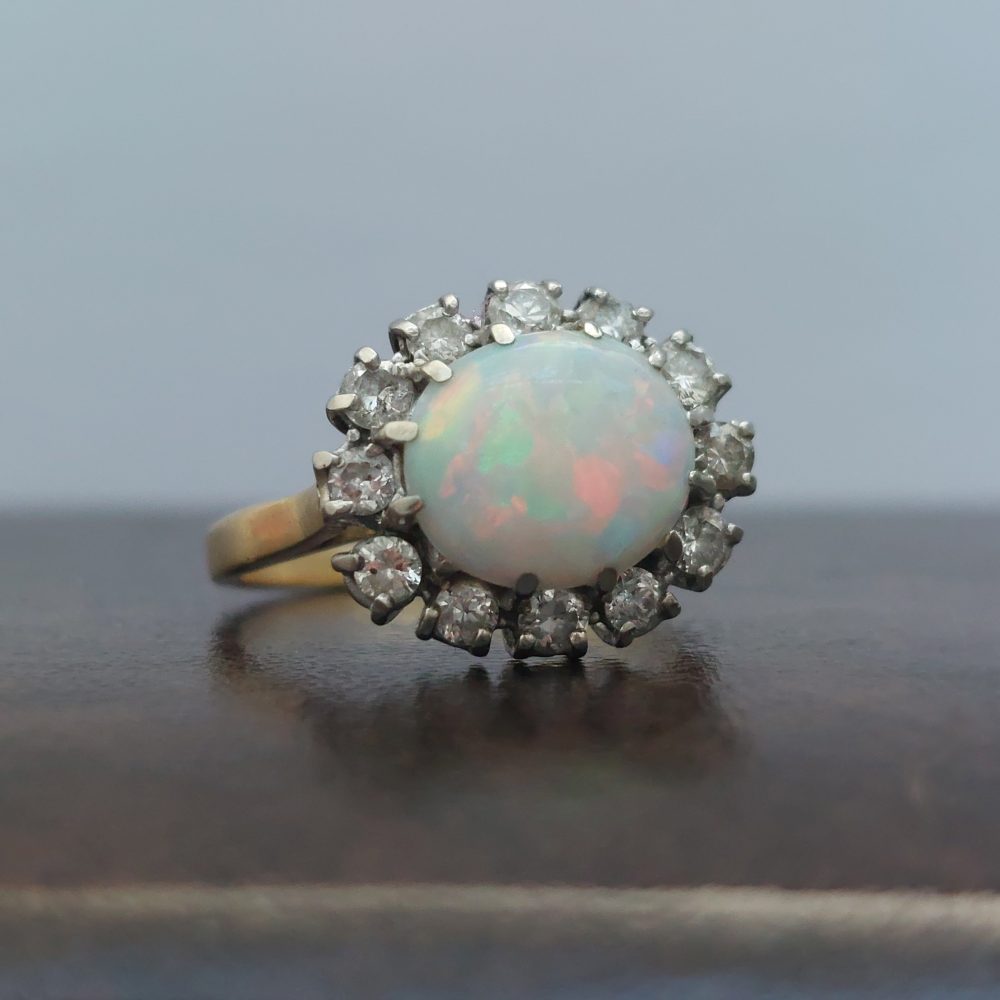 Vintage Opal and Diamond Cluster Ring