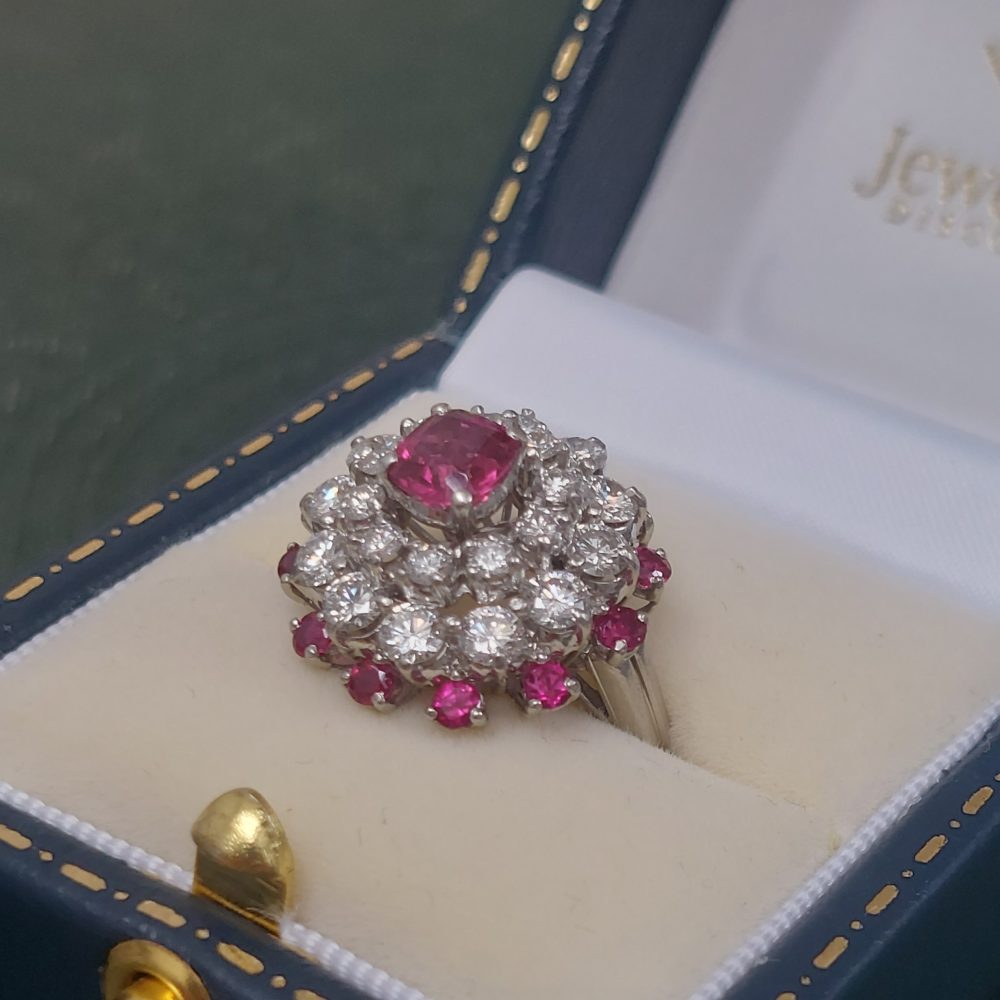 Vintage Oscar Heyman Ruby and Diamond Cluster Dress Ring
