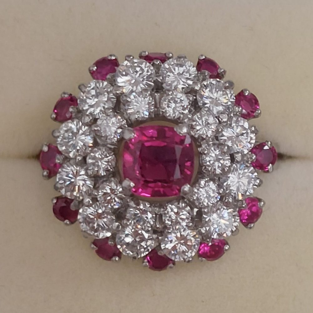 Vintage Oscar Heyman Ruby and Diamond Cluster Dress Ring