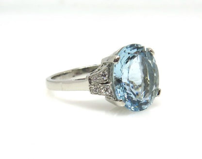 Vintage Oval Aquamarine and Diamond Dress Ring