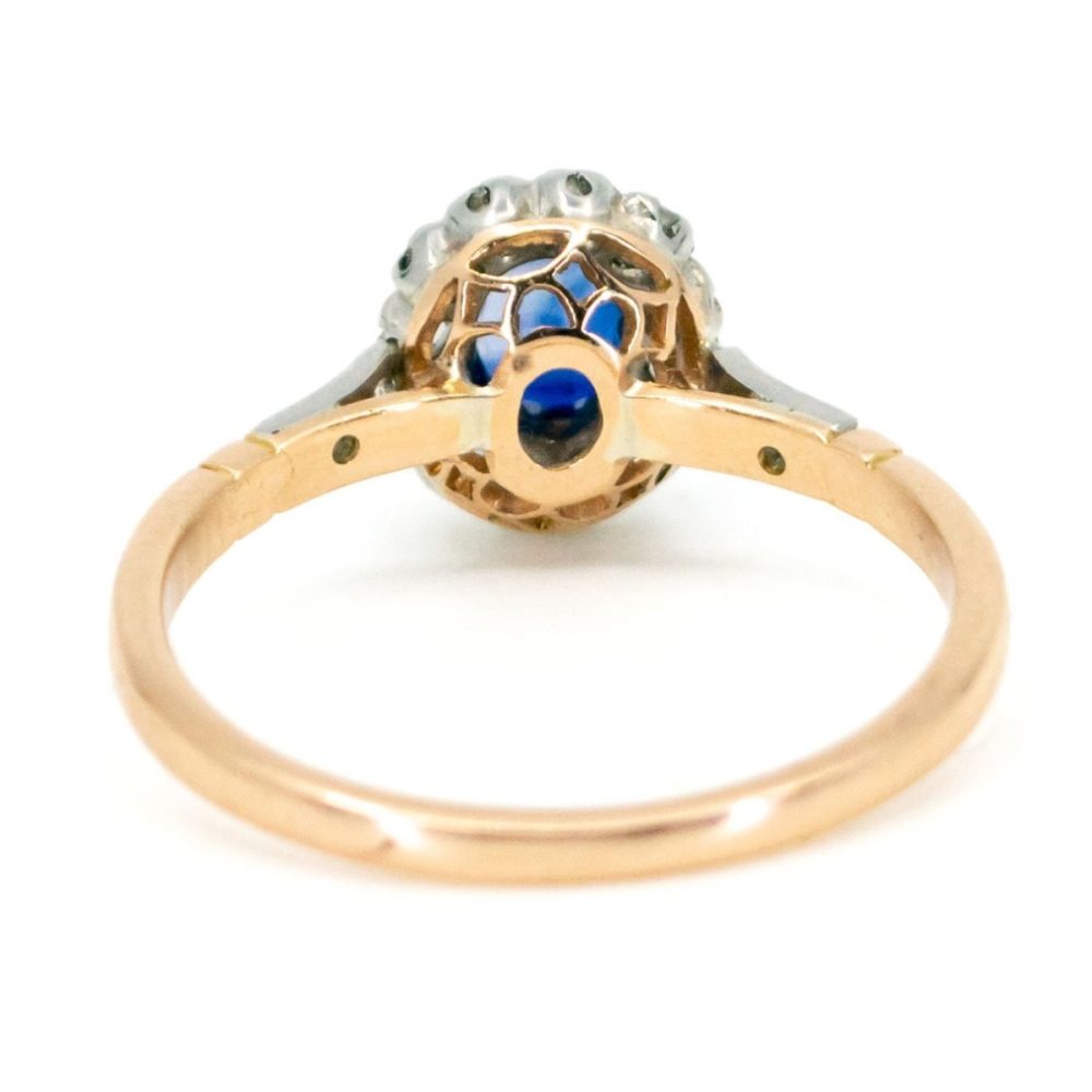 Vintage Oval Sapphire Old Mine Cut Diamond Cluster Ring