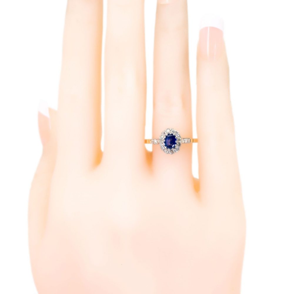 Vintage Oval Sapphire Old Mine Cut Diamond Cluster Ring