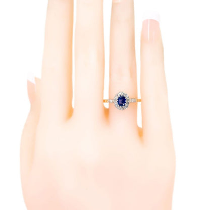 Vintage Oval Sapphire Old Mine Cut Diamond Cluster Ring