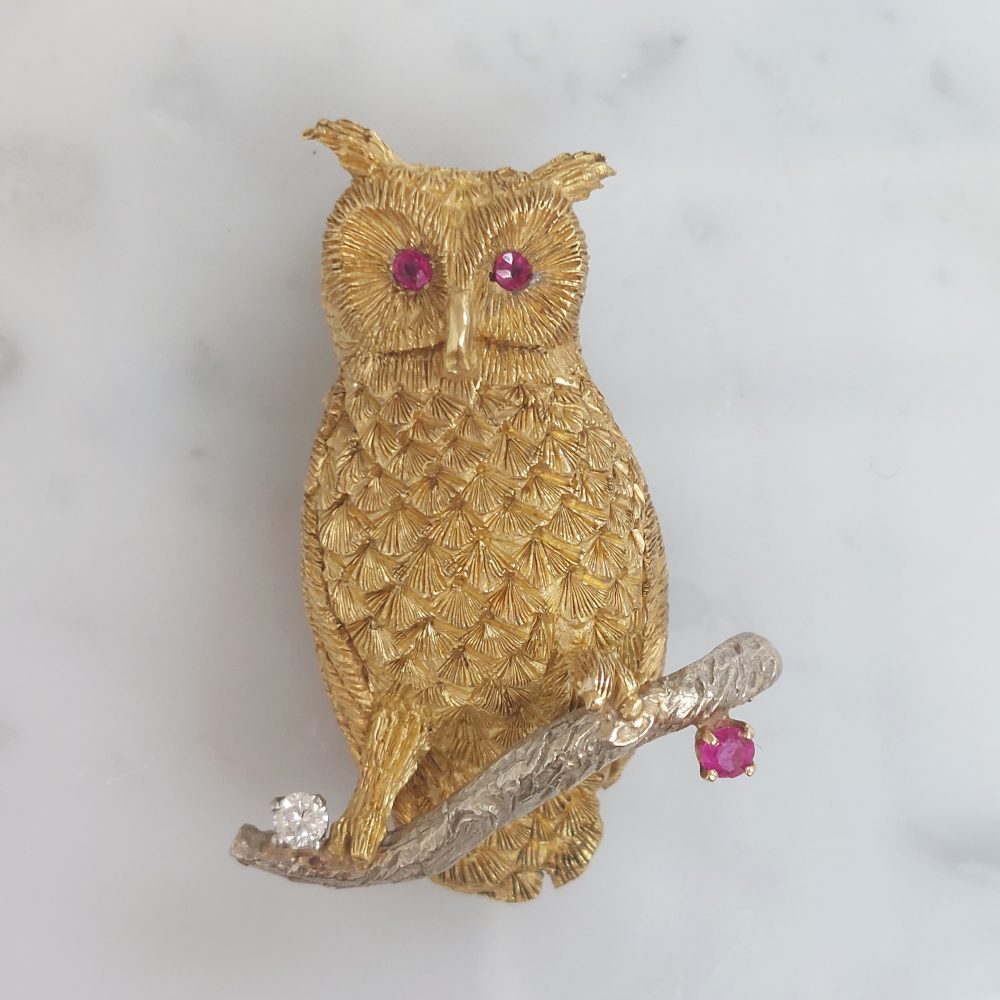 Vintage Owl Gold Brooch