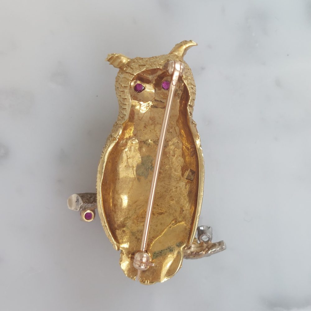Vintage Owl Gold Brooch