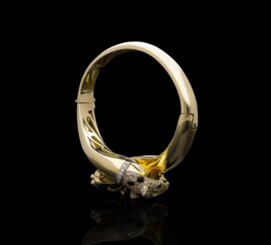 Vintage Panther Diamond and Gold Bangle