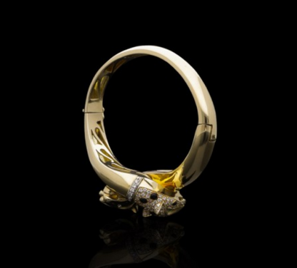 Vintage Panther Diamond and Gold Bangle