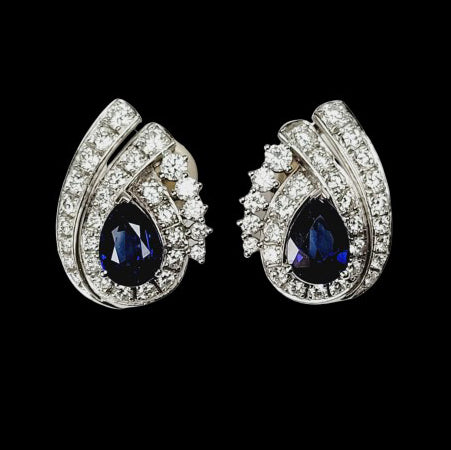 Vintage Pear Cut Sapphire and Diamond Cluster Earrings