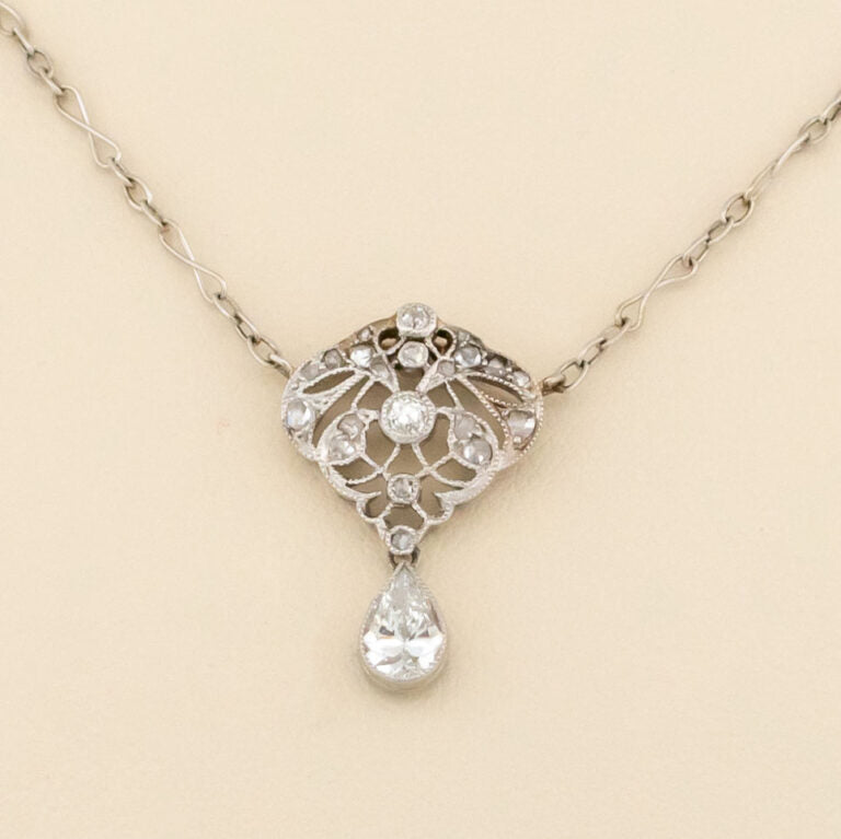 Vintage Pear Shape Diamond Pendant Necklace