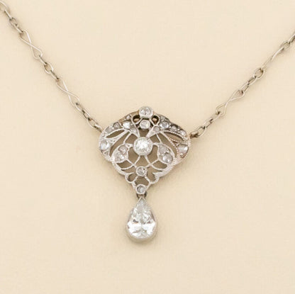 Vintage Pear Shape Diamond Pendant Necklace