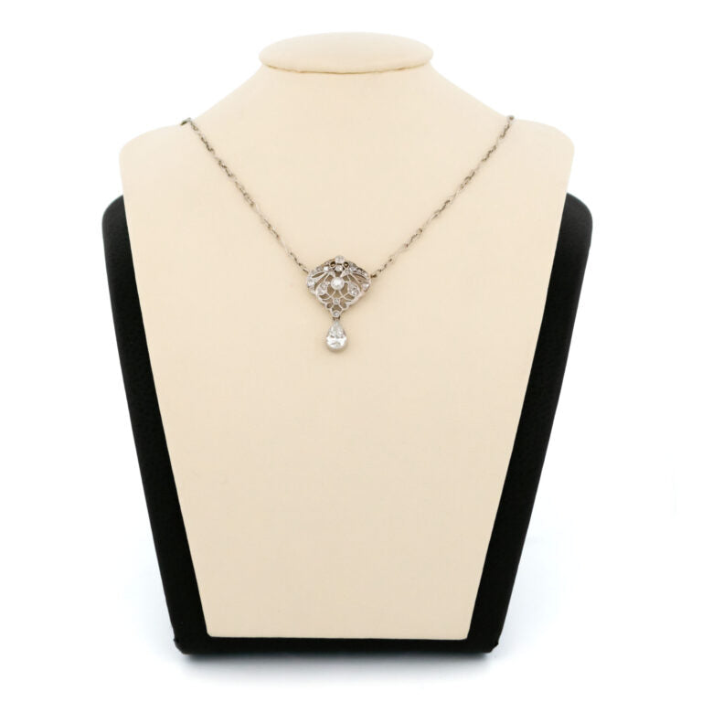 Vintage Pear Shape Diamond Pendant Necklace