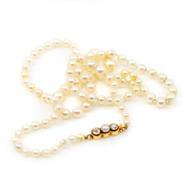Vintage Pearl Necklace with Diamond and Pearl Clasp