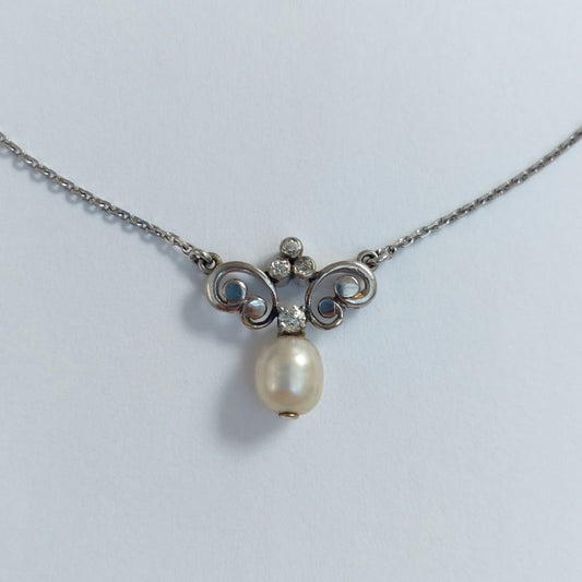 Vintage Pearl and Diamond Pendant Necklace