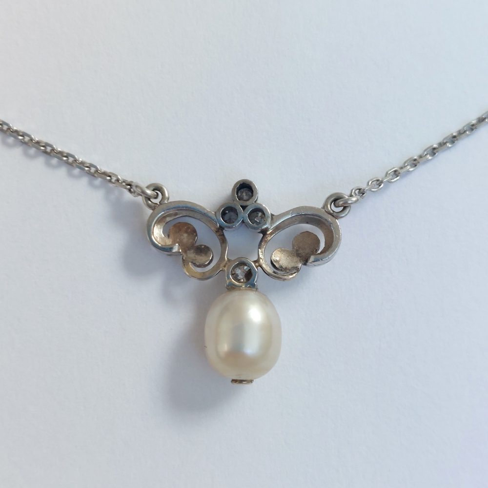 Vintage Pearl and Diamond Pendant Necklace