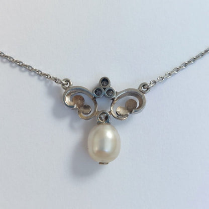 Vintage Pearl and Diamond Pendant Necklace
