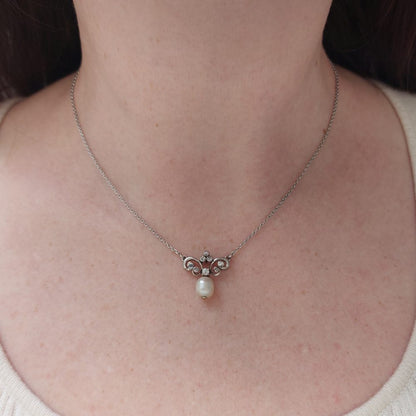 Vintage Pearl and Diamond Pendant Necklace