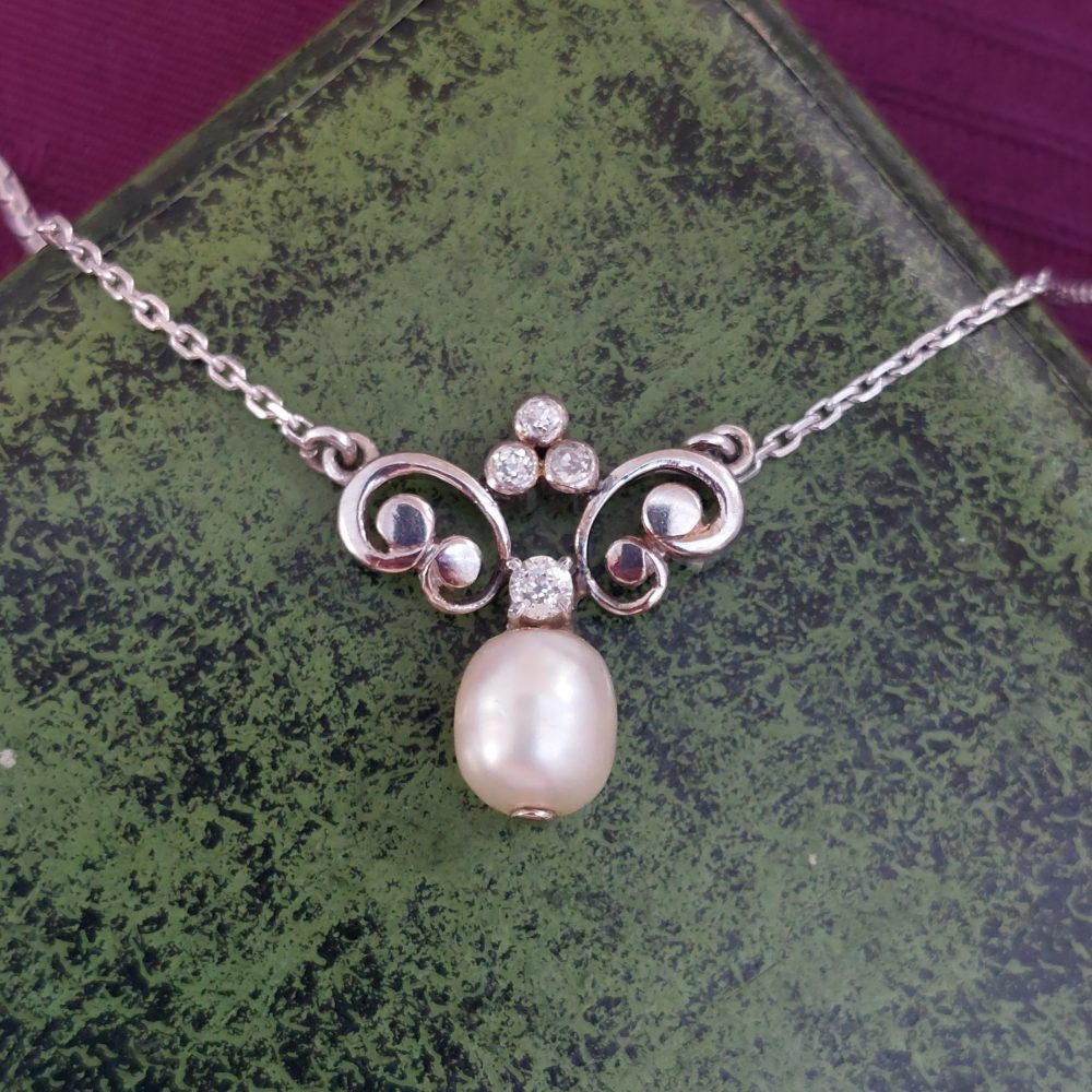 Vintage Pearl and Diamond Pendant Necklace