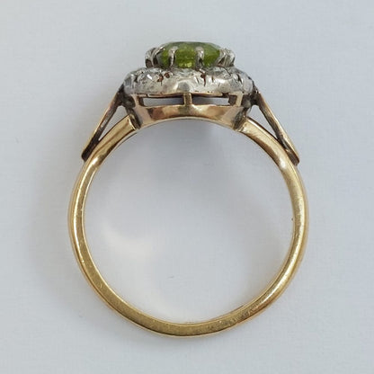Vintage Peridot and Diamond Cluster Ring