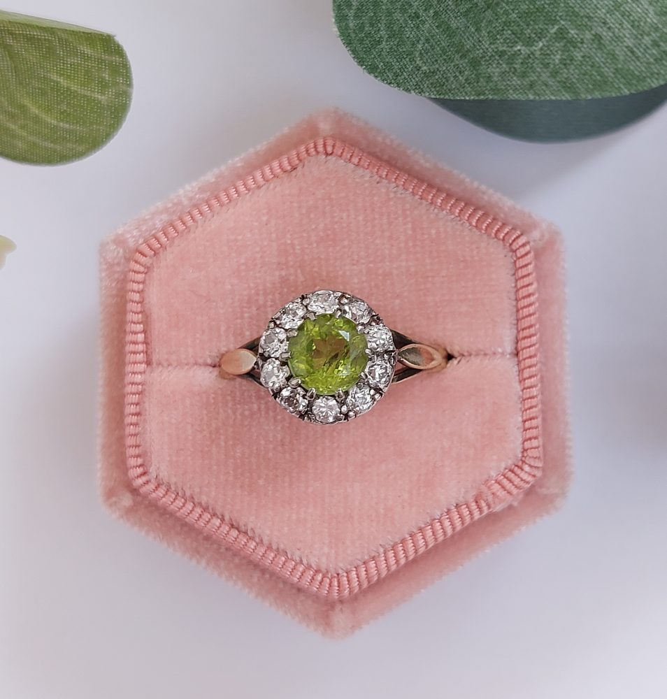 Vintage Peridot and Diamond Cluster Ring