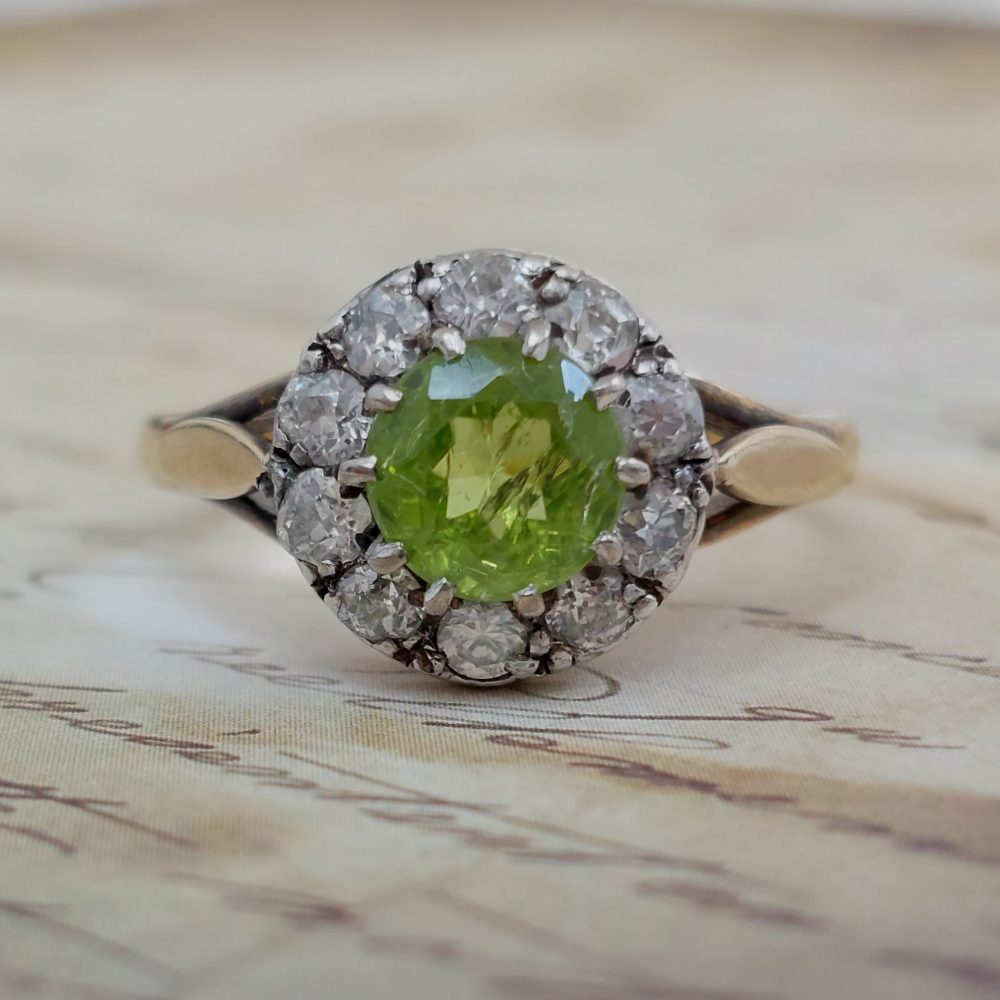 Vintage Peridot and Diamond Cluster Ring