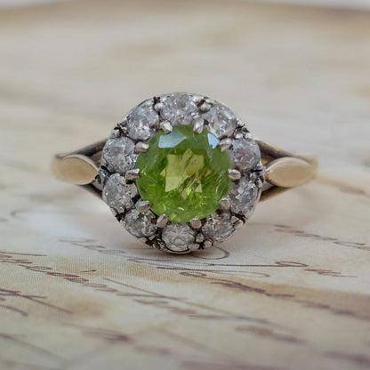 Vintage Peridot and Diamond Cluster Ring