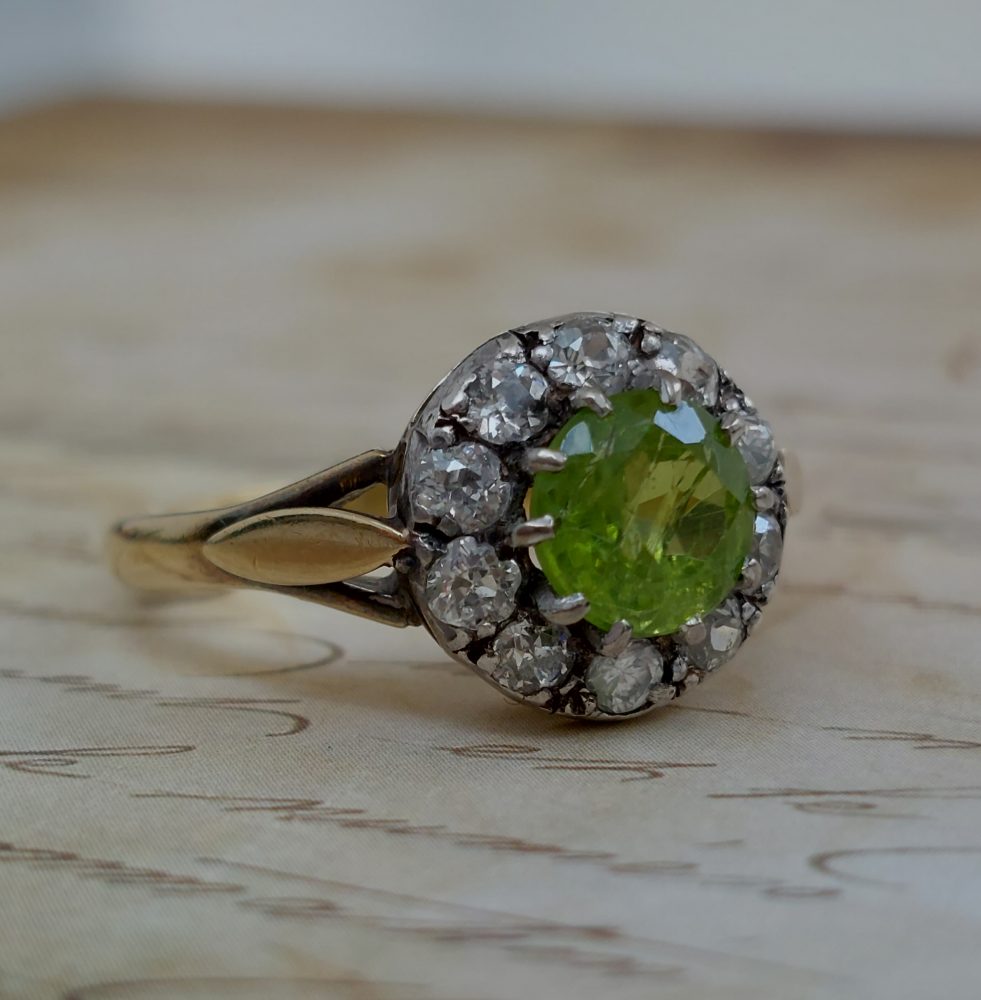 Vintage Peridot and Diamond Cluster Ring