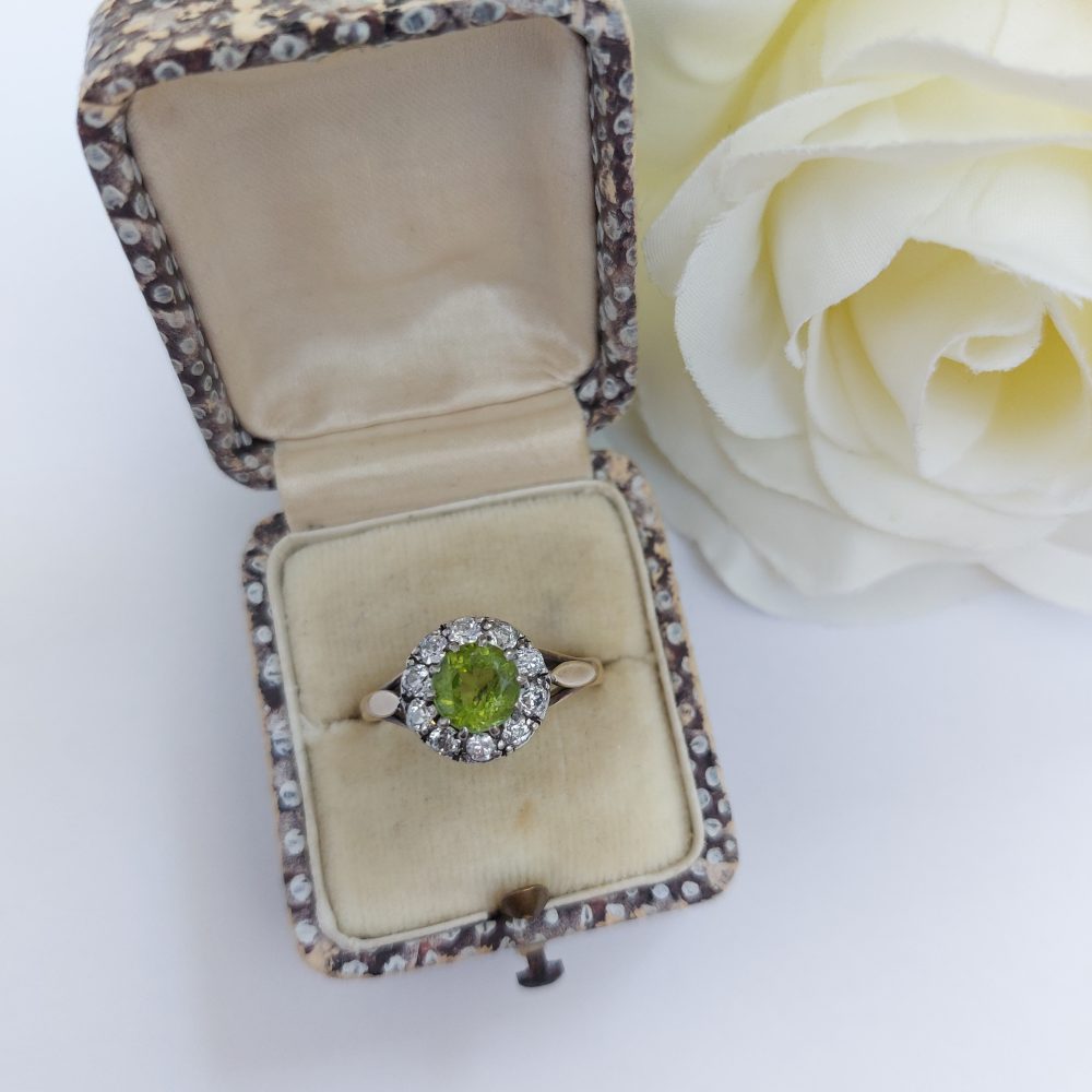 Vintage Peridot and Diamond Cluster Ring