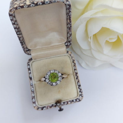 Vintage Peridot and Diamond Cluster Ring