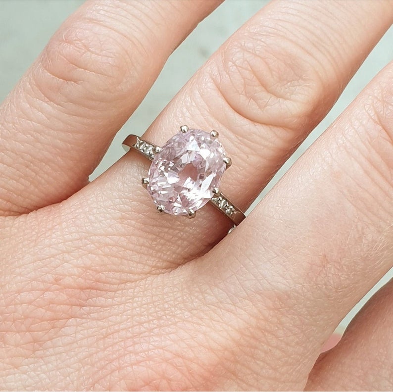 Vintage Pink Sapphire and Diamond Gold Ring