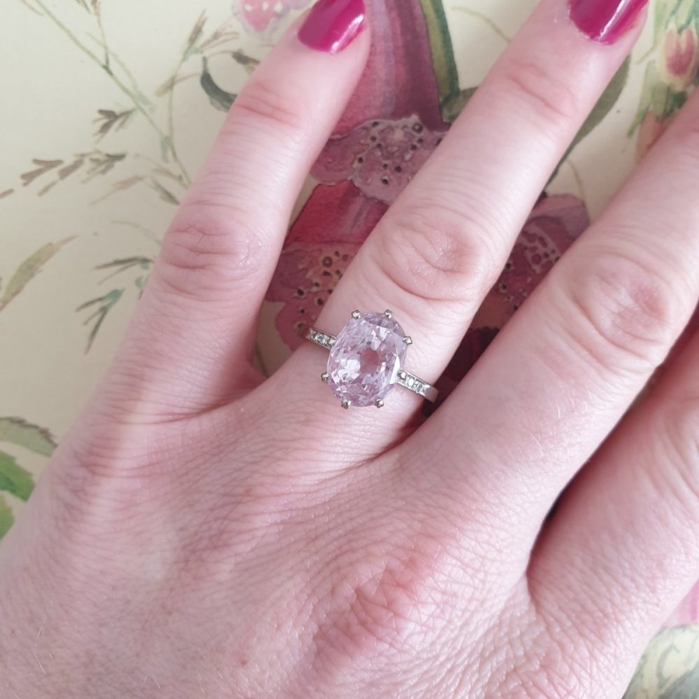 Vintage Pink Sapphire and Diamond Gold Ring