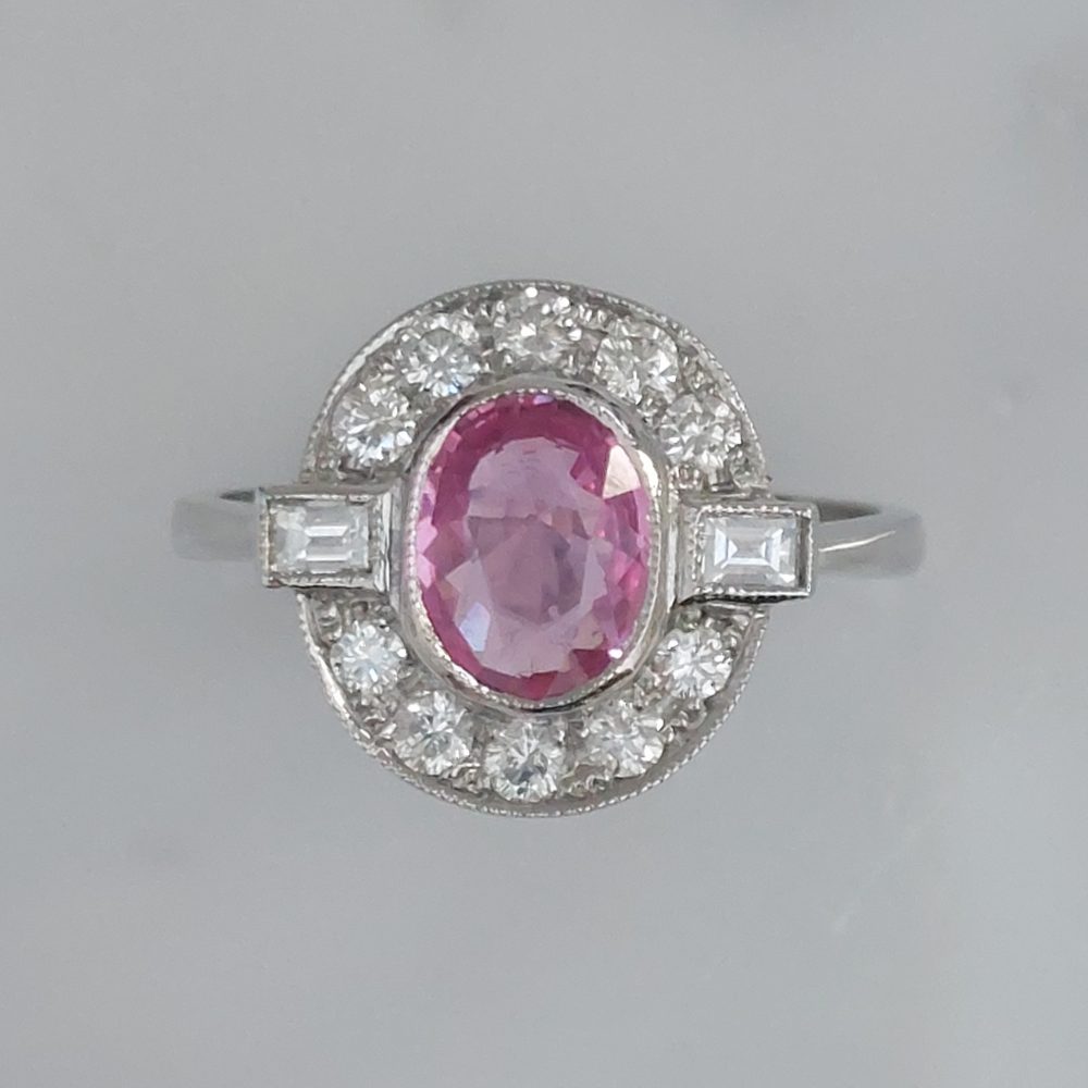Vintage Pink Sapphire and Diamond Ring, 1.40ct