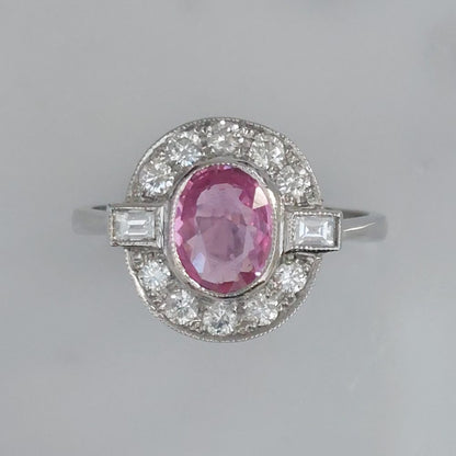 Vintage Pink Sapphire and Diamond Ring, 1.40ct