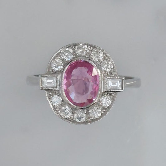 Vintage Pink Sapphire and Diamond Ring, 1.40ct