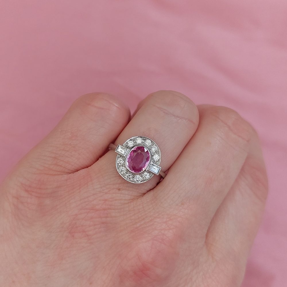 Vintage Pink Sapphire and Diamond Ring, 1.40ct