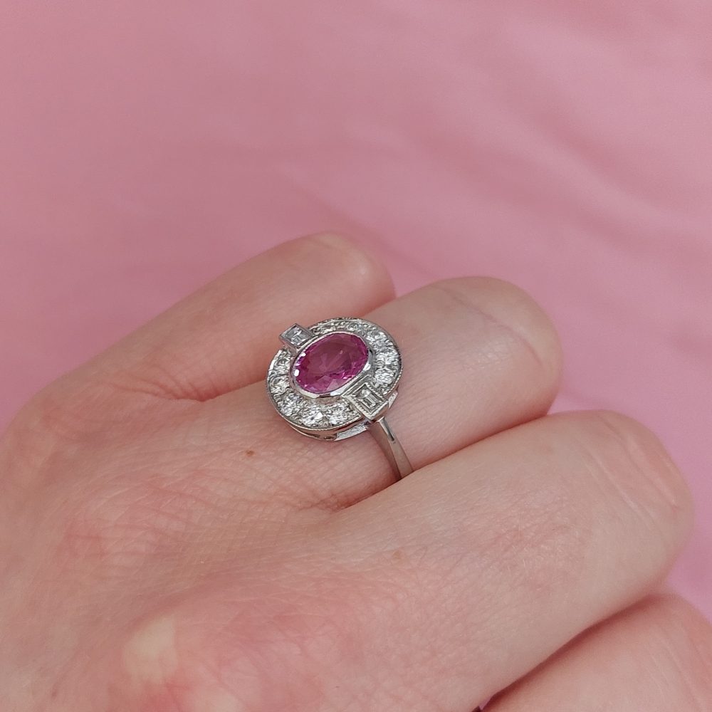Vintage Pink Sapphire and Diamond Ring, 1.40ct