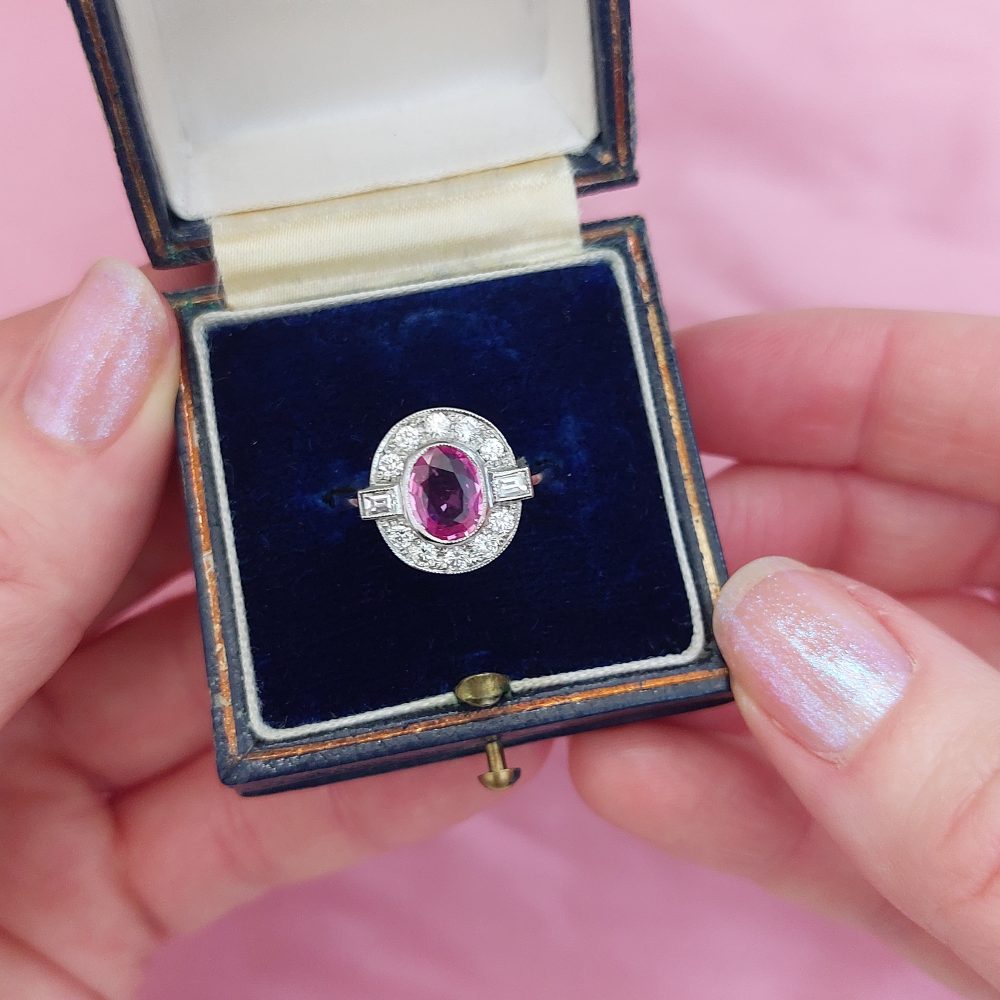 Vintage Pink Sapphire and Diamond Engagement Ring, 1.40ct