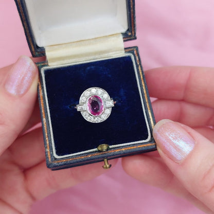 Vintage Pink Sapphire and Diamond Engagement Ring, 1.40ct