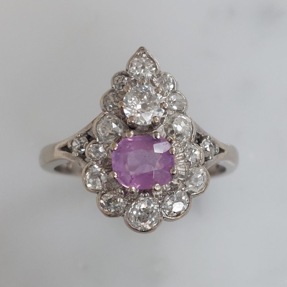 Vintage Pink Sapphire and Old Cut Diamond Ring