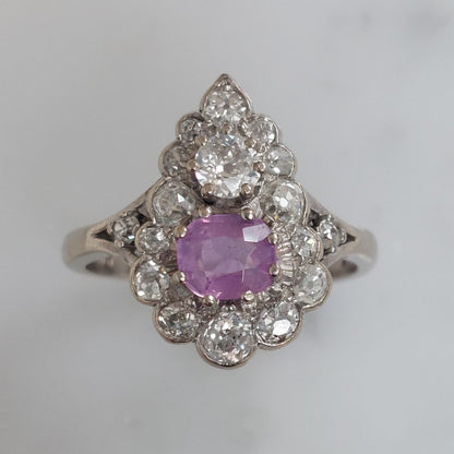 Vintage Pink Sapphire and Old Cut Diamond Ring