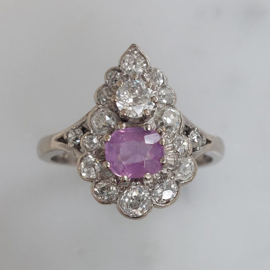 Vintage Pink Sapphire and Old Cut Diamond Ring
